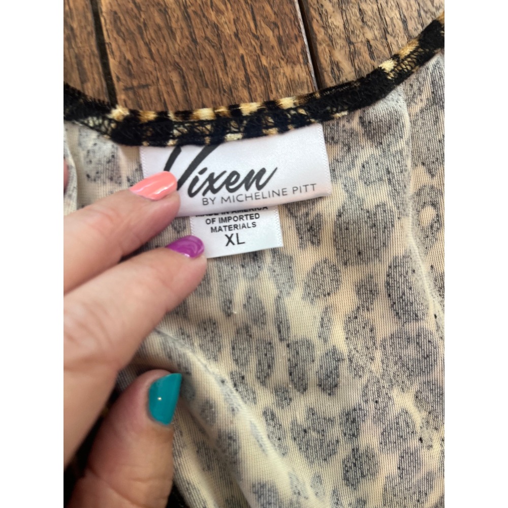 Vixen by Micheline Pitt leopard velet wrap top 3/4 sleeves pin-up retro XL - Picture 3 of 5